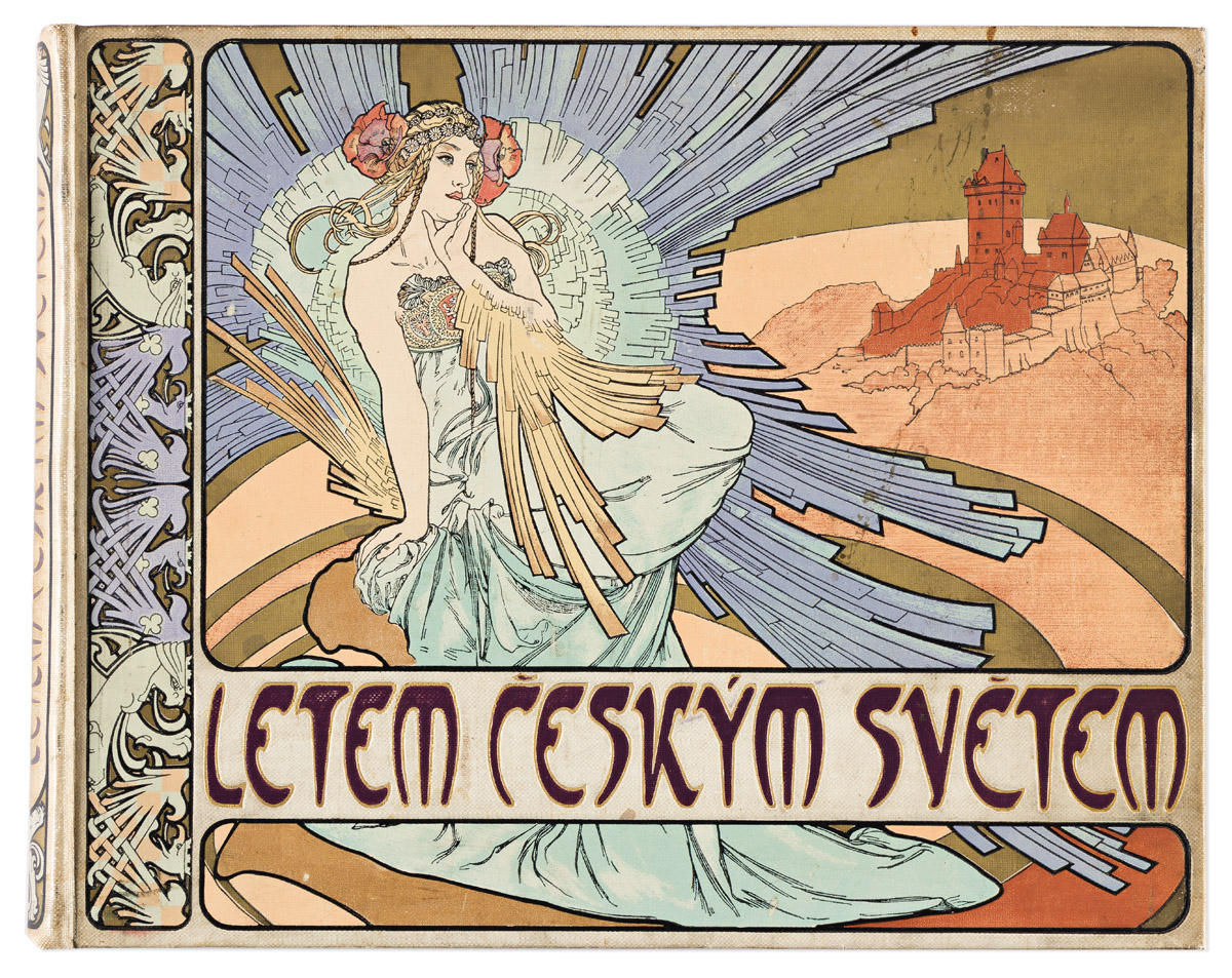 COVER BY ALPHONSE MUCHA (1860-1939).  LETEM CESKYM SVETEM / [A FLIGHT OVER THE CZECH WORLD.] Two bound volumes. 1898. 11x14¼ inches, 28